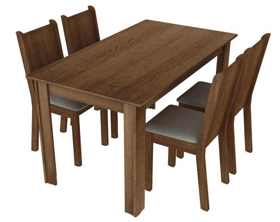 Conjunto Sala de Jantar Rosie Madesa Mesa Tampo de Madeira com 4 Cadeiras - Rustic/Pérola