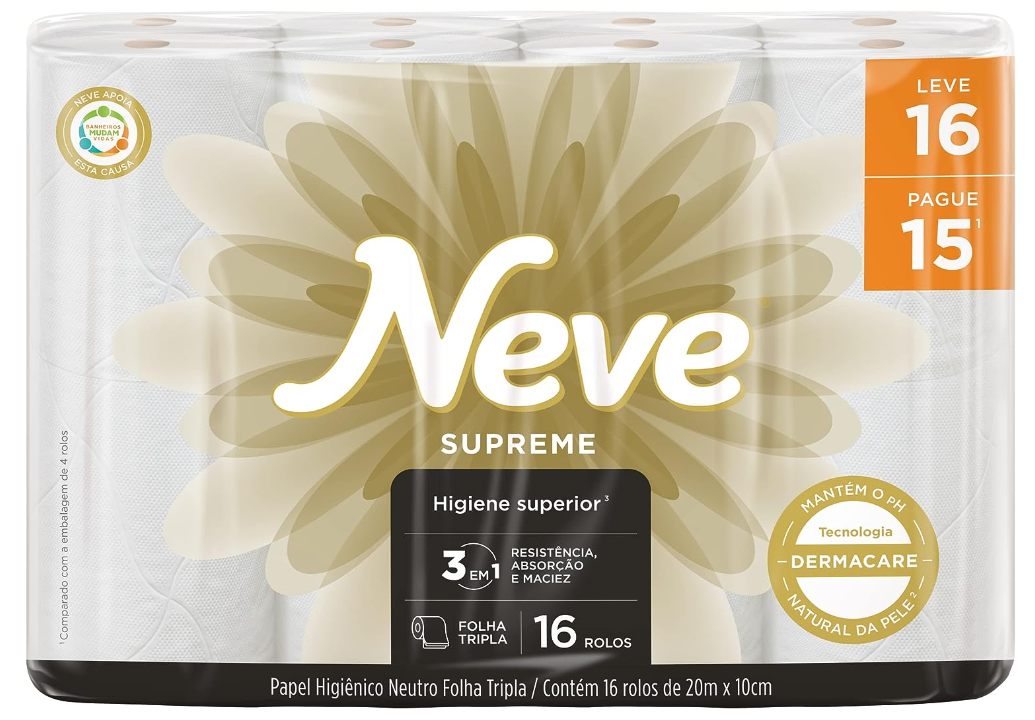 Neve Papel Higiênico Supreme, 16 rolos - Leve 16 Pague 15