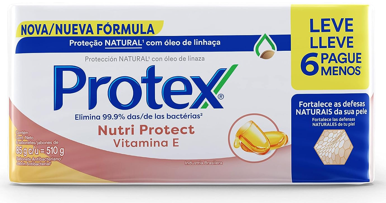 Sabonete em Barra Protex Nutri Protect Vitamina E 85g Promo 6un id, Protex, pacote de 6