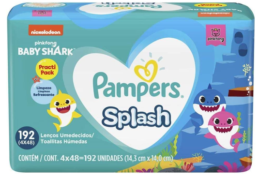 Lenços Umedecidos Pampers Splashers Baby Shark 192 Unidades