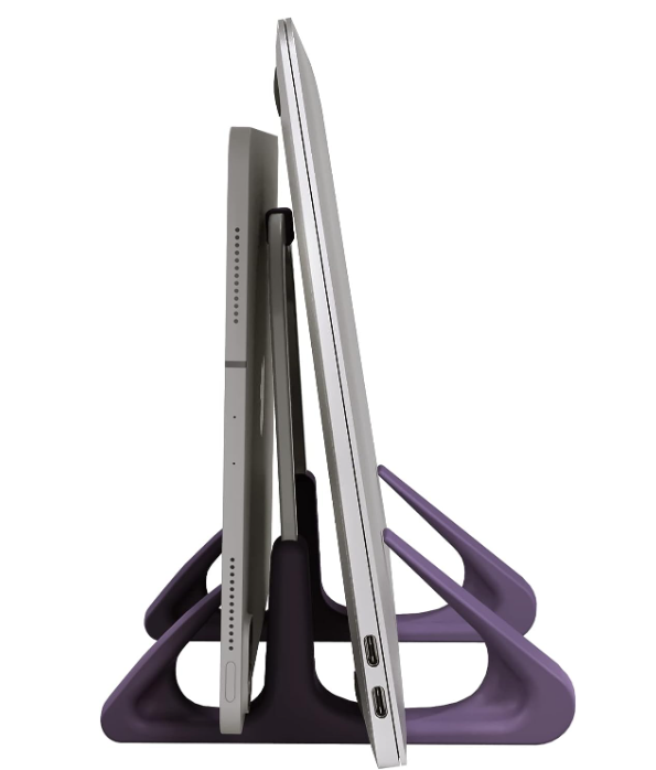 LiteStand Vertical - Suporte de mesa vertical para notebook e tablet - Octoo, Ice Silver/Roxo