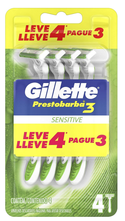 Aparelho de Barbear Descartável Gillette Prestobarba3 Sensitive Leve 4 Pague 3