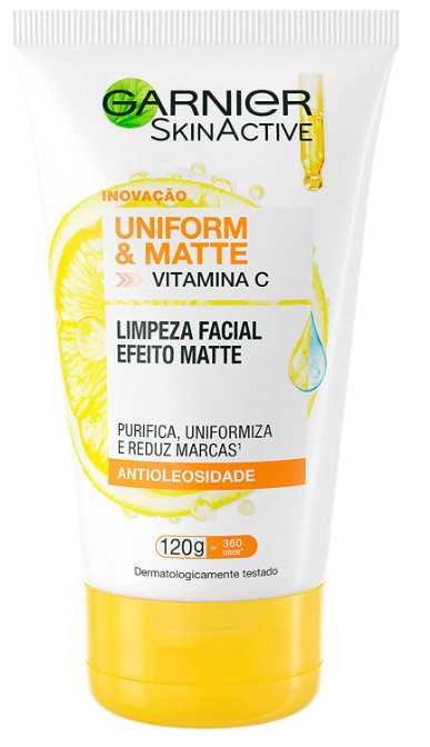 Limpeza Facial Garnier Uniform e Matte Vitamina C Antioleosidade, 120g