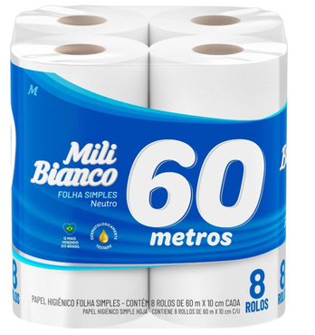 Papel Hig, Mili, 60m, pacote de 8