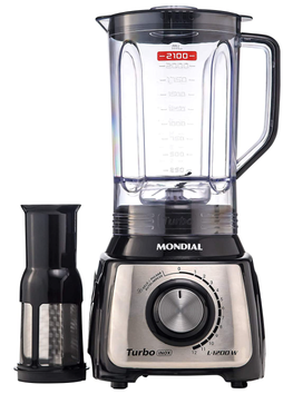 Liquidificador Mondial, Turbo Inox L-1200W, 220V, Preto, 3L - L-1200 BI