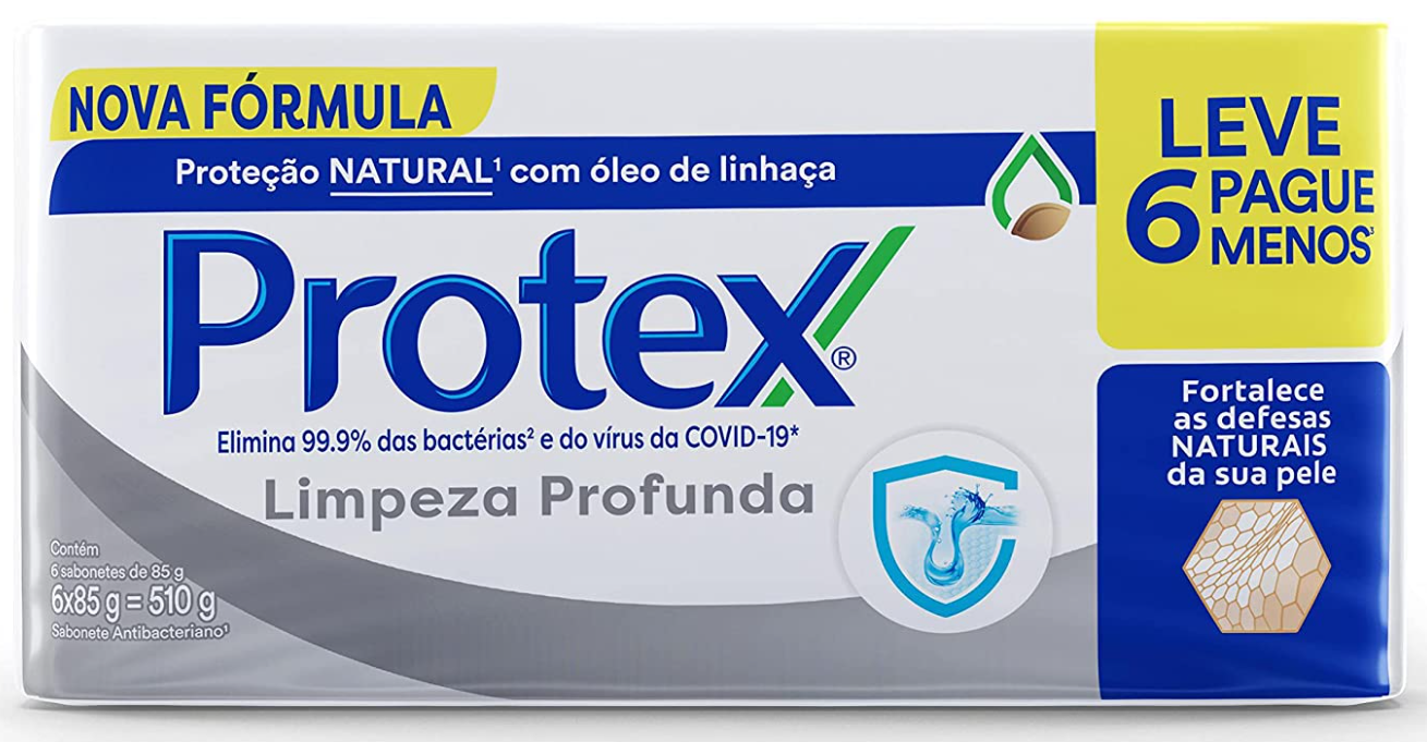 Sabonete em Barra Protex Limpeza Profunda 85g, pacote de 6 unidades