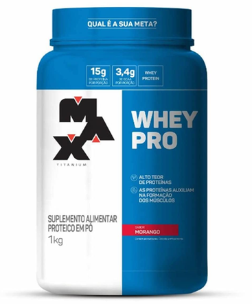 Whey Pro - 1000G Morango - Max Titanium, Max Titanium