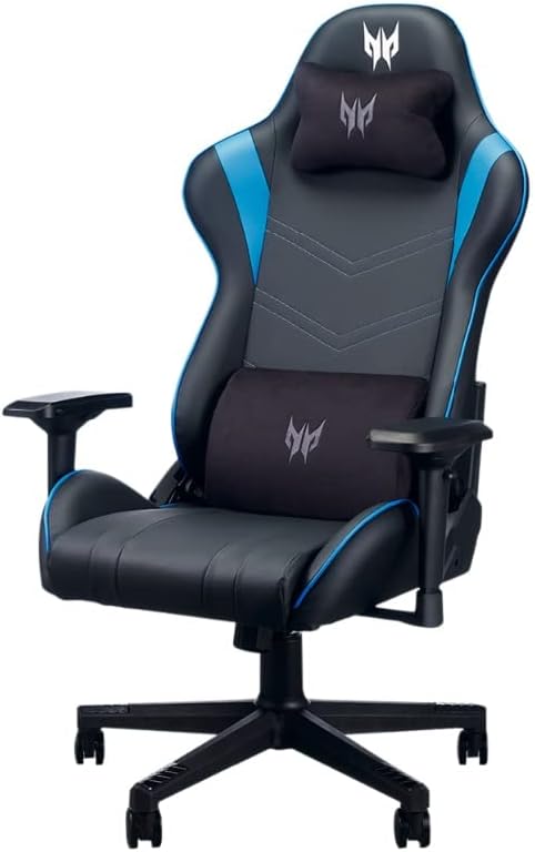 Acer Cadeira Gamer Profissional Predator reclinável com acabamento premium e espuma de alta de densidade, Preto com Detalhes Azul, Capacidade para até 110Kg