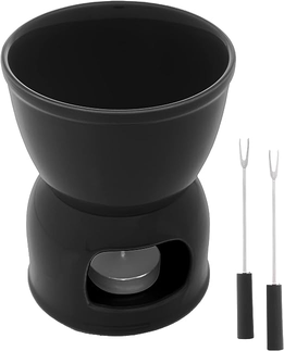 Aparelho de Fondue 4 Peças de Porcelana para Duas Pessoas Preto 400ml - Wolff