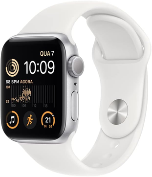 Apple Watch SE (2a geração) GPS, Smartwatch com caixa prateada de alumínio – 40 mm • Pulseira esportiva branca – Padrão