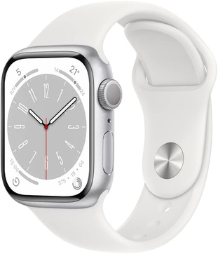 Apple Watch Series 8 (GPS), Smartwatch com caixa prateada de alumínio – 41 mm • Pulseira esportiva branca – Padrão