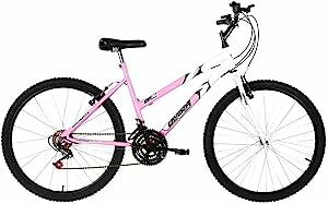 Bicicleta de Passeio Ultra Bikes Esporte Bicolor Aro 24 Reforçada Freio V-Brake – 18 Marchas Feminina Rosa Bebê/Branco