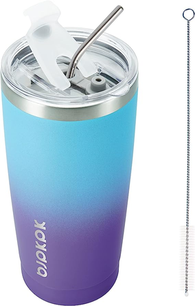 BJPKPK Copo isolado de 590 ml com tampa e palha, copo de café a vácuo de aço inoxidável, caneca de viagem revestida com pó - Ocean Dream