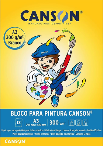 Bloco pintura branco A3 300g com 12 folhas Canson