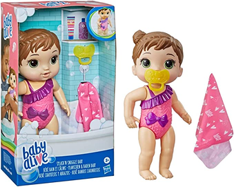 Boneca Baby Alive Banho Carinhoso Morena - Para brincar dentro e fora da água - E8722 - Hasbro, Cor: Rosa e roxo