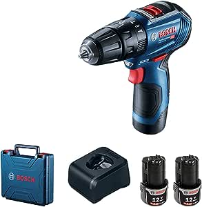 Bosch Parafusadeira Furadeira Gsb 12V-30 Brushless 12V Com 2 Baterias 1 Carregador E Maleta, Azul