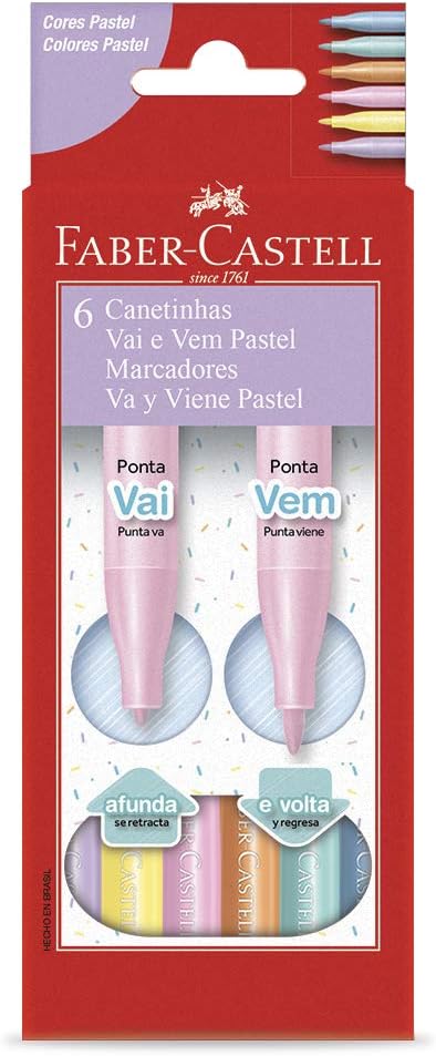 Canetinha Vai e Vem Pastel 6 Cores, Faber-Castell, 15.0906VVZF, Multicor