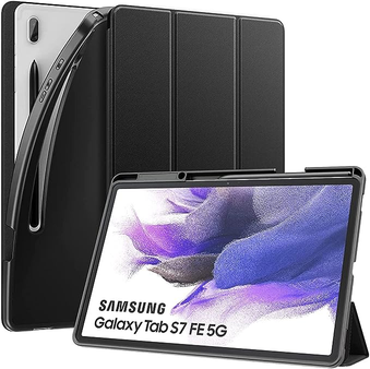 Capa Para Tablet Samsung Galaxy Tab S7 FE de 12.4” polegadas (SM-T730/T736B) 2021 WB - Auto hibernação, suporte para leitura, compartimento para S-Pen. (Preto)
