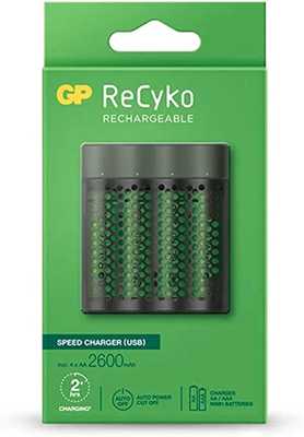 Carregador Usb Recyko Speed Charger (m451) Com 4 Pilhas Aa 2600mah, Gp Batteries