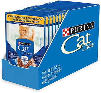 CAT CHOW Castrados Peixe ao Molho 85g - Caixa c/15 Unidades