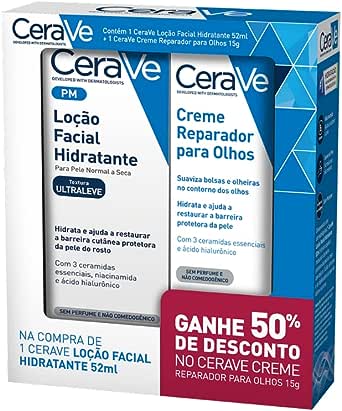 Cerave, Kit Loção Facial Hidrantante 52Ml + Cerave Creme Reparador Para Os Olhos, com Ácido Hialurônico, 15Ml