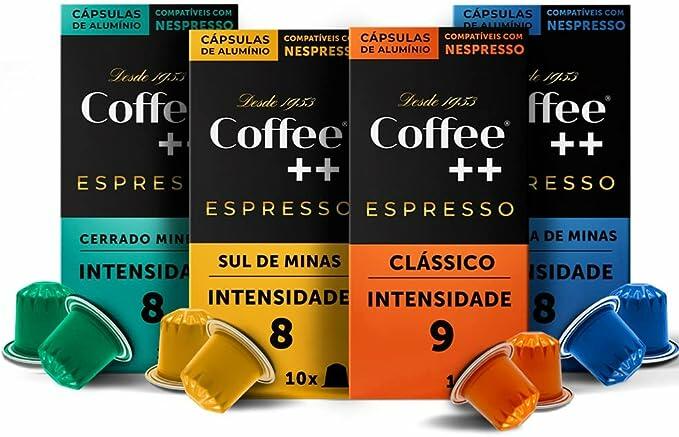 Coffee Mais │Café Super Especial em Cápsulas│ Kit Clássico e Fazendas → 1 Clássico + 1 Chapada de Minas + 1 Mantiqueira de Minas + 1 Cerrado Mineiro │100% Arábica │ Torra Média │ Box com 10 Unidades x 4