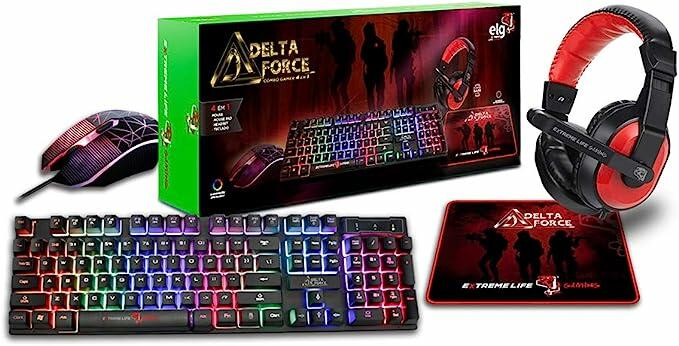 Combo Gamer Mouse + Teclado + Headset + Mousepad Delta Force - CGDF41 ELG