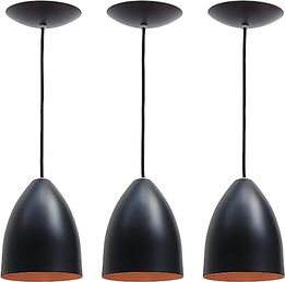 Combo Kit com 3 Pendentes Soft Cone Preto Cobre Luminária Alumínio Lustre 18Cm Sala