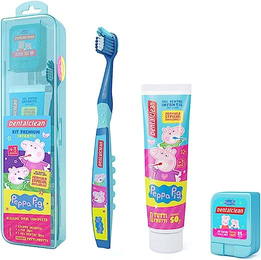 Creme Dental 50G + Escova de Dente Ultramacia + Fio Dental 25M + Estojo Para Viagem Personalizados com a Peppa Pig e George, Dentalclean