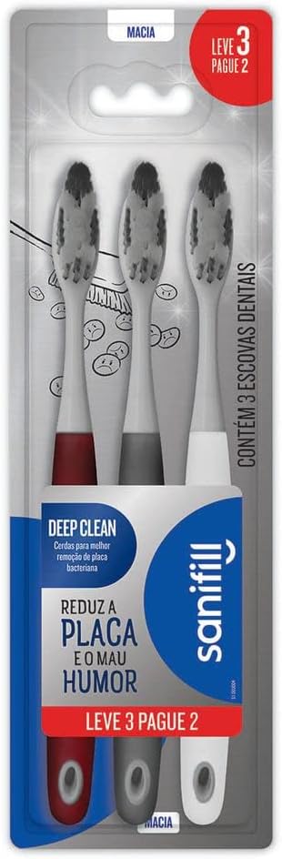 Escova de Dente Sanifill Deep Clean Leve 3 Pague 2 – Cerdas Macias – Cores sortidas, Sanifill