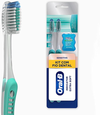 Escova Dental Oral-B Sensitive Indicator Extra Macia 2 Un + Fio Dental Satin Floss