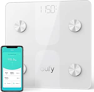 eufy Smart Scale C1, a Balança Inteligente com Bluetooth sem Fio, Balança de Banheiro Digital, 12 Medições como Peso, Gordura Corporal, IMC e muito mais, branco, lbs ou kg