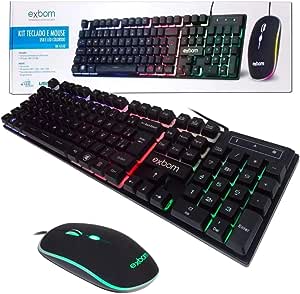 Exbom KIT TECLADO MOUSE GAMER COMPUTADOR USB ABNT2 LED PRETO BK-G550, Unico