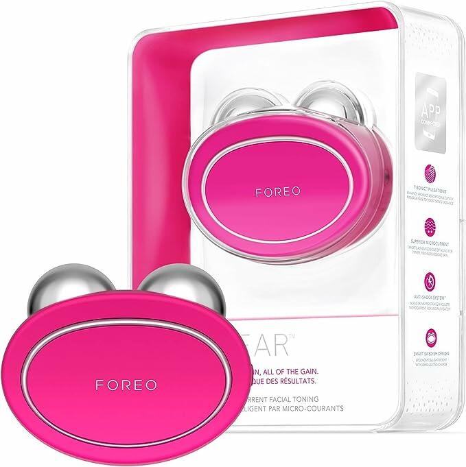 FOREO, BEAR, Aparelho de tonificação facial, Lifting facial imediato, Exercita os músculos faciais, com microcorrentes, Benefícios Anti-idade, Suaviza a pele, Cor fúcsia