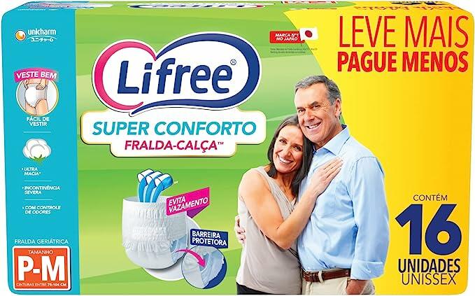 Fralda-Calça Geriátrica Lifree, Super Conforto, Tamanho P/M, 16 unidades