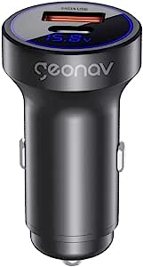 Geonav Carregador Veicular SuperPower Ultrarrápido Duo 38W, 2 portas - 1 USB (18W Quick Charge) e 1 USB-C (20W Power Delivery), CH38PDQC, Alumínio Cinza