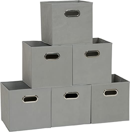 Household Essentials 84-1 Caixas de armazenamento de tecido dobráveis | Conjunto de 6 cubos com alças | Cinza