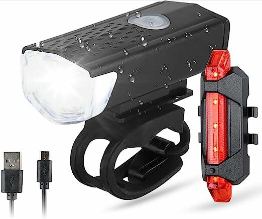 HVEST Bike Light USB recarregável, conjunto de farol e lanterna traseira para bicicletas, compatível com todas as bicicletas, híbrido, estrada, MTB, bicicleta frontal traseira recarregável USB-C Preto