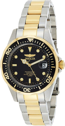 Invicta Relógio masculino de quartzo Pro Diver com pulseira de aço inoxidável, dois tons, prata, 18 (modelo: 8934, 29938), Prateado/preto, 37.5 mm, 8934