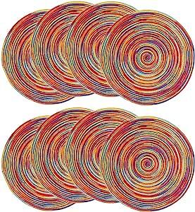 Jogo americano trançado redondo colorido para mesa de jantar (38 cm, pacote com 8)