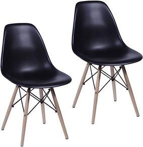 Kit 2 Cadeiras Charles Eames Leda Eiffel | Poltrona Wood Design Decorativa Ergonômica | Pés madeira DKR Mogna Preta