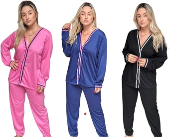 Kit 3 Conjuntos Pijamas Adulto Feminino Aberto Longo Inverno