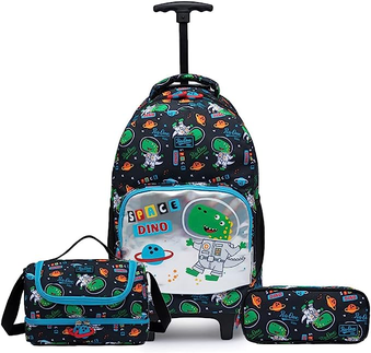 Kit Escolar Mochila De Rodinha Infantil Dino + Lancheira Térmica+ Estojo Menino