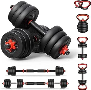 Kit Halteres 6 em 1 Peso Musculação até 40kg Ajustável Preto