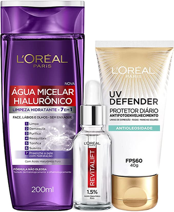 Kit L'Oréal Paris: Água Micelar + Sérum + UV Defender Antioleosidade