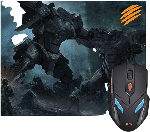 Kit Mouse E Mousepad War 6 Botoes Led OEX Game MC100 Preto