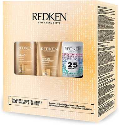 Kit Redken All Soft Shampoo 300ml + All Soft Máscara 250ml + Leave-in Redken One United 150ml