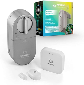 Kit Smart Fechadura Wi-Fi Positivo Casa Inteligente, Conexão Bluetooth 5.0, Abertura por aproximação ou App, Bateria de 7,4V, Prata