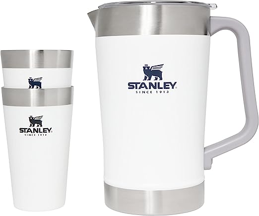 Kit Stanley Stay-Chill, uma jarra e dois copos, branco/prateado