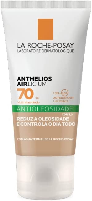 La Roche-Posay, Anthelios Airlicium, Protetor Solar Facial Antioleosidade com Cor, Efeito Matte, Toque limpo, Ação anti-transferência da cor, Cobertura das imperfeições, Textura Gel Creme, FPS70, 40g